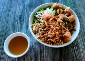 C10. BBQ Porkless Vermicelli & Egg Rolls 🥜